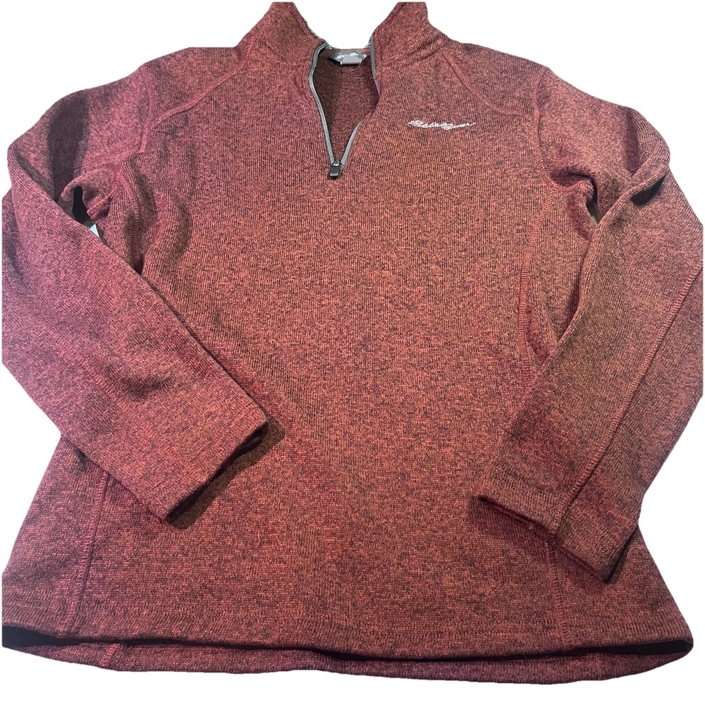 Eddie Bauer Sweater Mens Medium Quarter Zip‎ Pullover Burnt Red Heather EUC